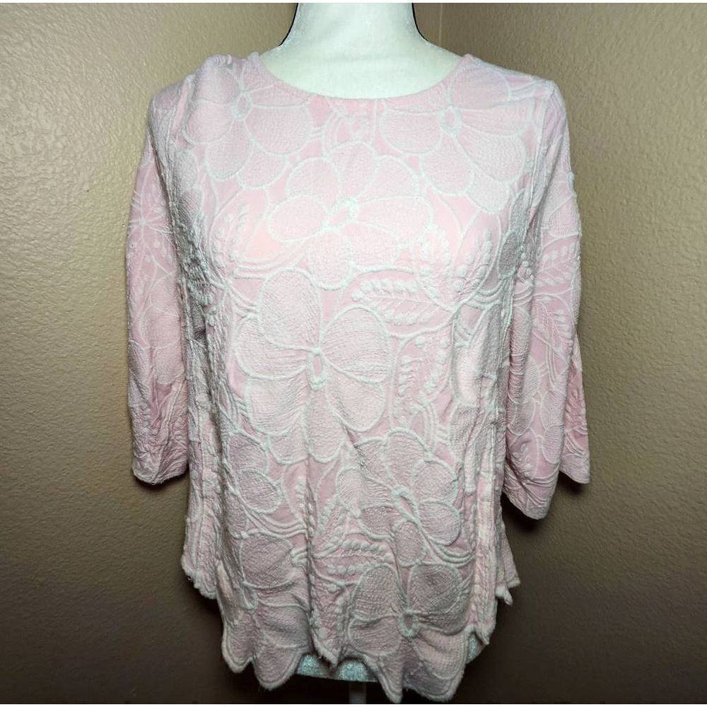 Leo & Nicole 3/4 sleeve pink floral blouse Size XL
